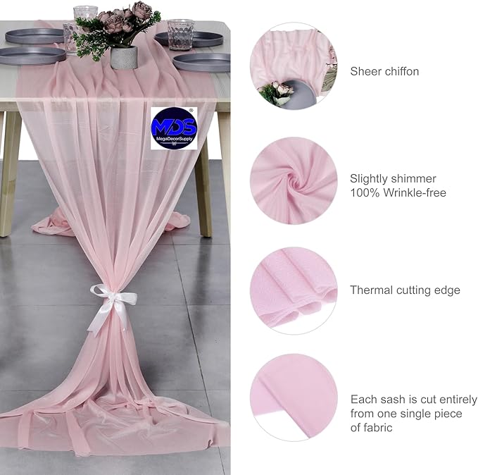 MDS Halloween Chiffon Table Runner - 25 Pack, 29 x 170 Inches, 14ft Each - Sheer Spooky Table Runners for Haunted House Parties, Trick-or-Treat Tables, Witchy Décor, Wedding & Events - Blush Pink