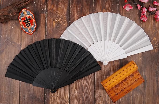 HUNANBANG 1 Dozen 12 Pieces Folding Hand Fans Church Wedding Gift, Party Favors, DIY Decoration Gift Size9 Wholesale 12pack (White 12pcs)