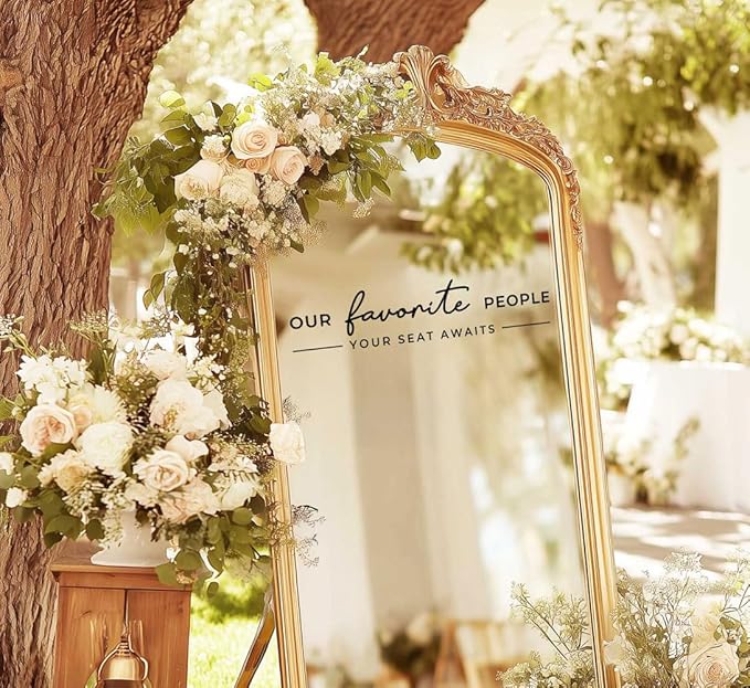 Our Favorite People Vinyl Decal, Please Find Your Seat Sign for Wedding Reception Wedding Vinyl Decal Seating Chart for Mirror, Your Seat Awaits (Black, Width 20 inch)