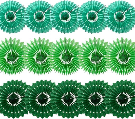 15pcs 10'' 12'' 14'' Paper Fans Decorations Green Theme Party Decor Round Tissue Paper Fans Hanging Paper Fans Set Party Paper Honeycomb Fans Decorations for Party Birthday Wedding Events