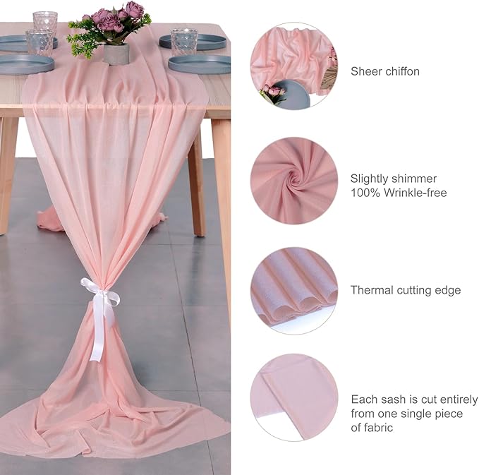 MDS 1 Pack 10ft Chiffon Table Runner 29 x 120 Inches Sheer Wedding Runner Romantic Rustic Table Runner for Wedding Decorations, Birthday Parties, Bridal Shower Party Arch Decor - Dusty Rose