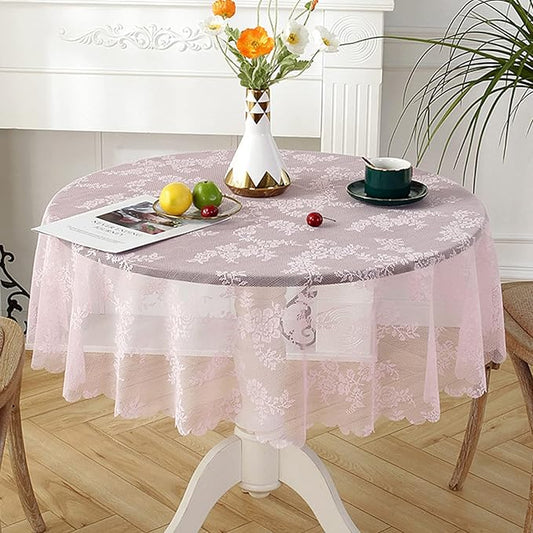 Jeloris Round Lace Tablecloth with Elegant Scalloped Bottom for Any Special Event Such as Wedding, Birthday Party, Baby Shower, Anniversary (48 inch, Style 2)