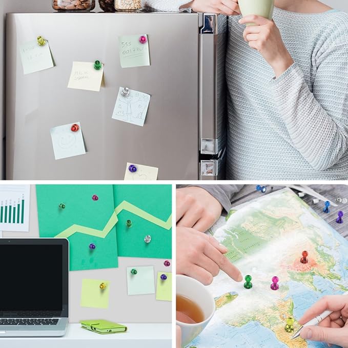 Push Pin Magnets - Tiergrade 60 Pack 7 Assorted Color Strong, Office, Use at Kitchen Home and School Classroom, for Refrigerator Dry Erase Board and Whiteboard.