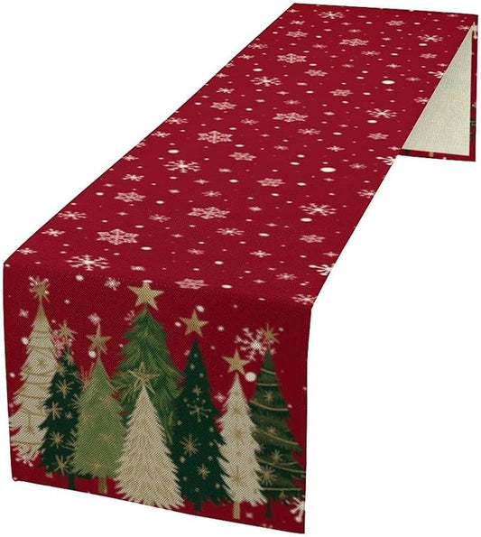 Merry Christmas Table Runner,Red Christmas Tree Snowflake Winter Seasonal Table Cloth Kitchen Dining Table Decoration for Home Party Decor 13x70 Inch