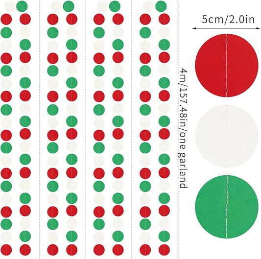 Red-Green White Christmas Party-Decorations Streamers - 52Ft Hanging Mexico Italian Paper Garland Banner,Italy Fiesta Mexican Birthday Wedding Baby Shower Supplies Backdrop Decor Hugtmr