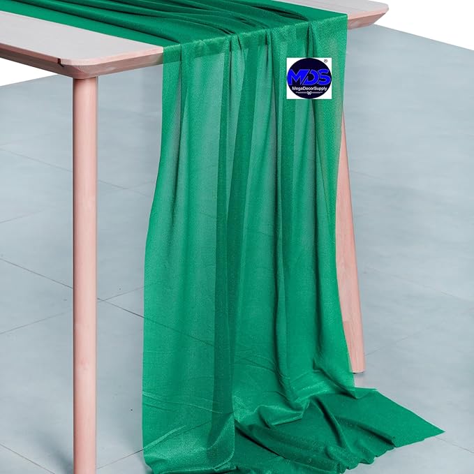 MDS Halloween Chiffon Table Runner - 25 Pack, 29 x 170 Inches, 14ft Each - Sheer Spooky Table Runners for Haunted House Parties, Trick-or-Treat Tables, Witchy Décor, Wedding & Events - Emerald Green