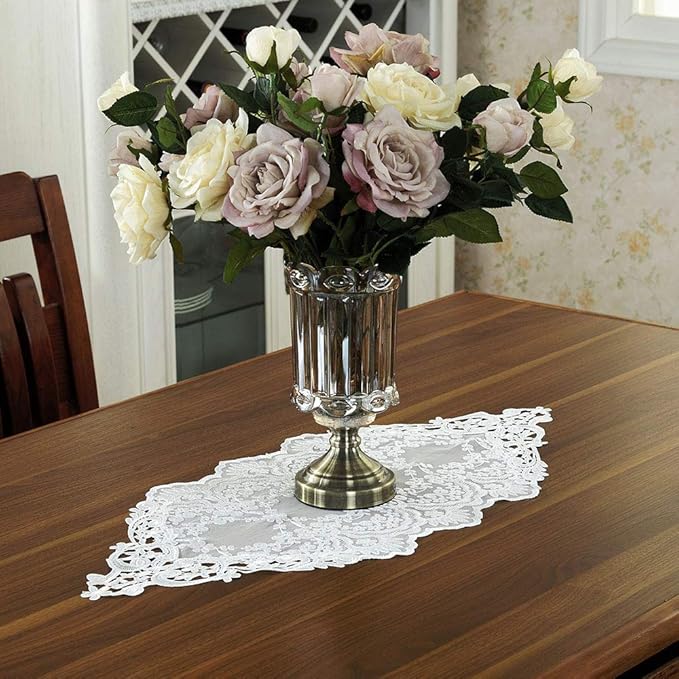 ARTABLE Rectangle Table Runner Lace Macrame Embroidered Table Runners with Exquisite Vintage Shabby Chic for Holiday Wedding Long Dinner Tables (White, 12 x 36 Inch)