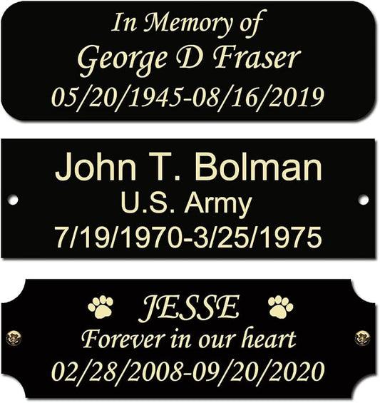 3" W x 1" H Personalized Custom Engraved Solid Brass Plate Frame Name Label Art Tag for Frames with Adhesive Backing or Screws Black