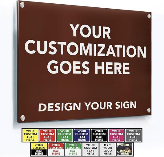 SPEEDYORDERS Custom Aluminum Business Sign, Rustic Modern Style, Brown, 36x24 Inches, Landscape/Portrait Orientation, Wall Mount, Office/Entrance/Exit/Instruction/Warning/Promotional Uses