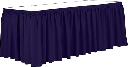 Ultimate Textile Pleat Polyester Fabric Table Skirt - Machine Washable Flame Resistant with Clips for Events, Weddings & Trade Shows, Cut & Sewn in Paterson, NJ - Purple, 7' Shirred Pleat