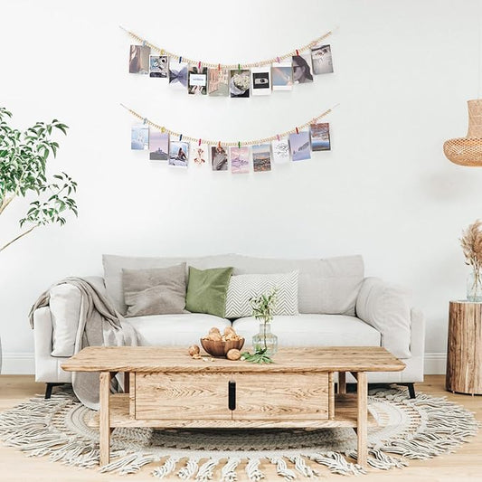 Mkono Hanging Photo Display with Clips, Boho Wooden Bead Garland Banner, Collage Card Picture Kids Art Holder String with 10 Clips for Christmas Bedroom Dorm Decor, Teen Girl Gifts, Mutil, 2 Pack