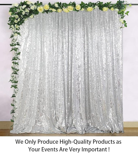 ShiDianYi Sequin Backdrop Silver 2 Panels 4FTx10FT Backdrops for Photography Shimmer Photo Backdrop for Birthday Sparkle Wedding Drapes Glitter Curtains Background