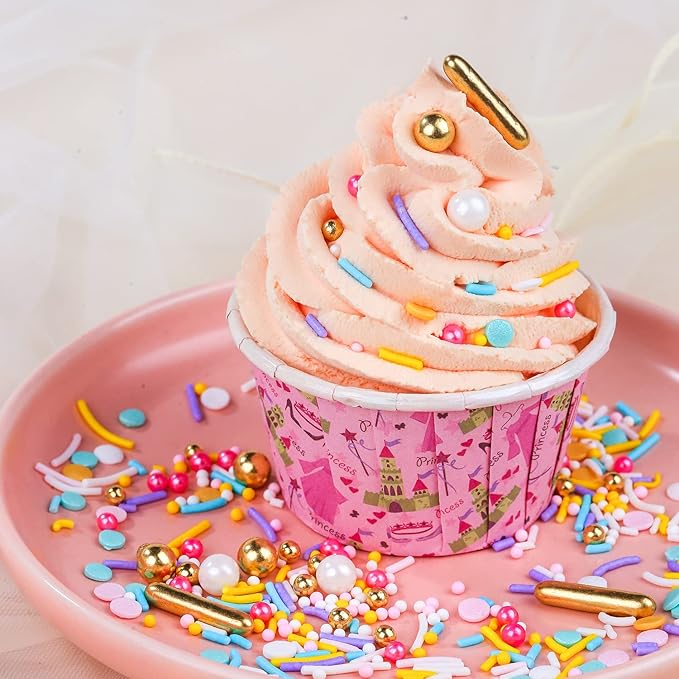 Rainbow Sprinkles for Cake Decorating 7ounce Cake sprinkles for Cupcakes Topper, Cookie Candy Decorations - Metallic Gold Sprinkles Sugar Pearls, Jimmies for Birthday wedding Celebrations Party