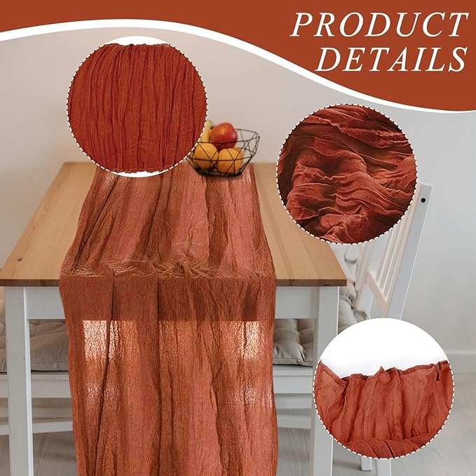 2 Pack Cheesecloth Table Runner 10Ft Christmas Gauze Boho Table Runners for Wedding Decor Bridal Shower Decorations(35" x 120")