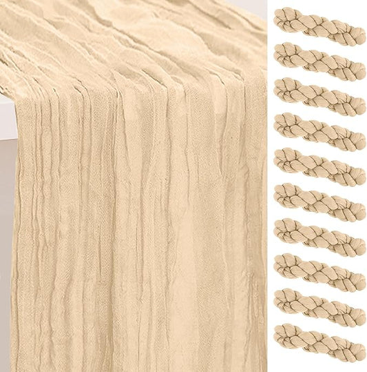 10 Pack Nude Cheesecloth Table Runner 35x120 Inch 10Ft Rustic Gauze Cheese Cloth Table Runner Sheer Cheesecloth Table Runners for Wedding Party Bridal Shower Decoration