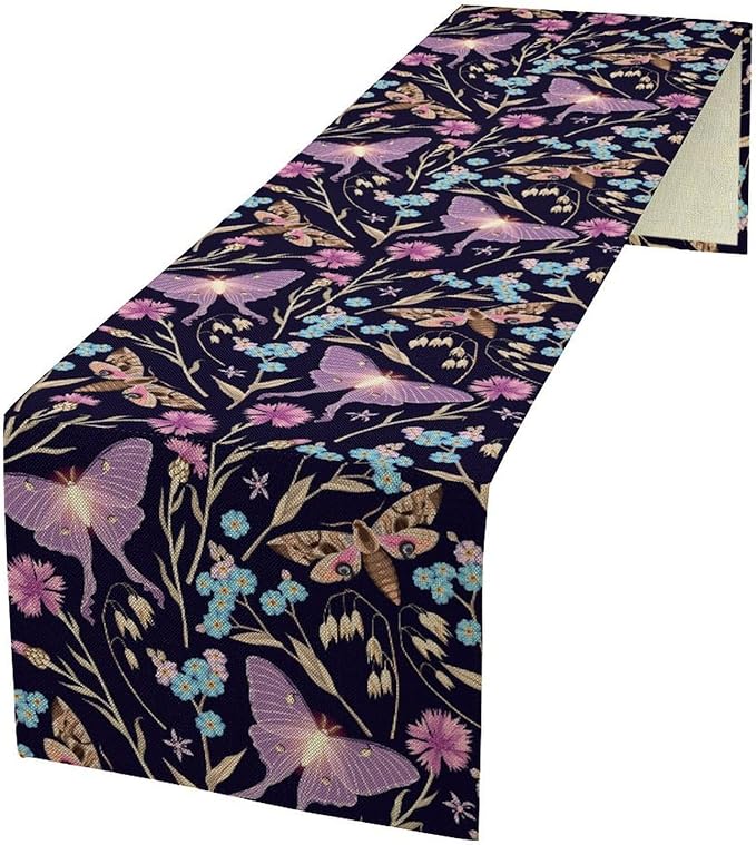 Moth Table Runner, Boho Aesthetic Moth Magic Table Runner for Home Kitchen Dining Party Indoor Outdoor Decoration 13x120 Inch