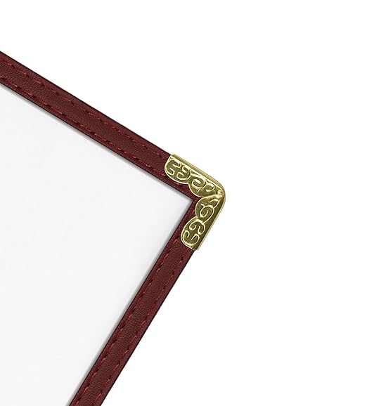 Goodsmart Restaurant Menu Covers – 25 Pack Burgundy 6-View Trifold 8.5" x 11", Side-Loading Vinyl & Plastic Menu Holders, Clear Menu Sleeves, Leather-Style Café Covers with Gold Corners