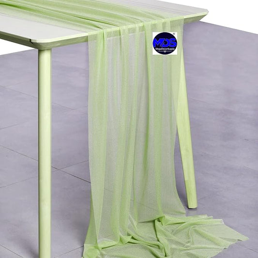 MDS 10 Pack 10ft Chiffon Table Runner 29 x 120 Inches Sheer Wedding Runner Romantic Rustic Table Runner for Wedding Decorations, Birthday Parties, Bridal Shower Party Arch Decor - Sage Green