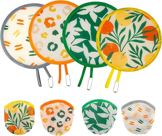 4 Styles Summer Round Foldable Hand Fan Japanese Foldable Fan Style Handheld Foldable Compact Cooling Fans,Round Folding Fan for Outdoor Games,Xmas Decoration,Festival,Party Favors,Travel,Events
