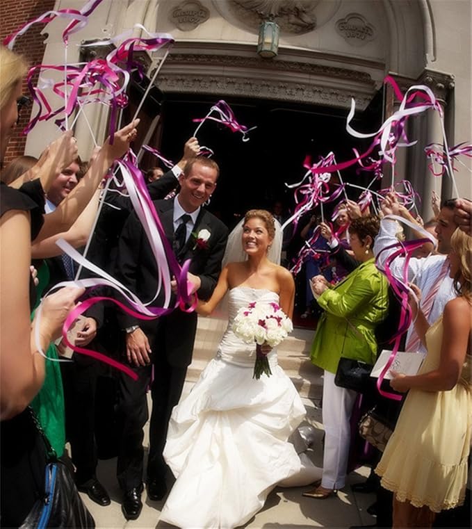 100PCS Ribbon Stick Wands Wedding Streamers with Silk Fairy Stick Wand for Wedding Party Baby Shower Send Off Party Activities Holiday Celebration Favors (Black-100PCS)