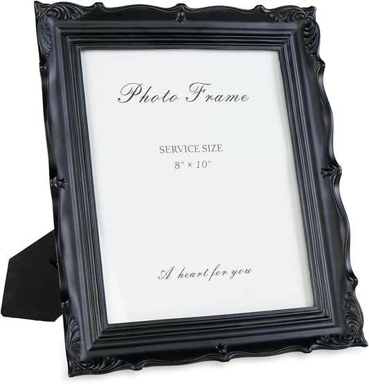 Cuspin 8x10 Picture Frame Black, Vintage Handmade Resin Frame with Carved Texture & Glass Front, Antique Retro Design for Tabletop Display or Wall Hanging, Black Photo Frames Home Decor