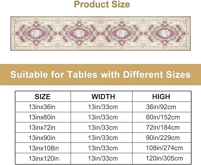 Boho Bohemia Table Runner, Vintage Blue Gold Retro Flower Rustic Country Floral Printed Pattern for Home Kitchen Table Decor Dining Coffee Room Garden Party Wedding Decor 13x90in