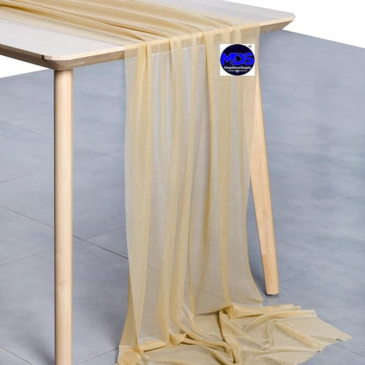 MDS 15 Pack 10ft Chiffon Table Runner 29 x 120 Inches Sheer Wedding Runner Romantic Rustic Table Runner for Wedding Decorations, Birthday Parties, Bridal Shower Party Arch Decor - Champagne Gold