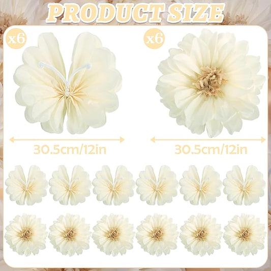 12PCS White Daisy Tissue Paper Pom Poms, Butterfly Birthday Decorations, Butterfly Wedding Wall Decor, Tissue Paper Flower Decoration for Wall Wedding Baby Shower Decor