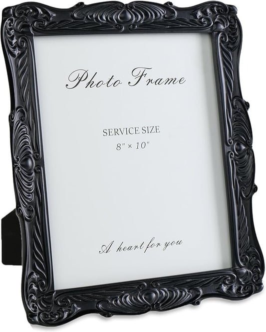 Cuspin Black 8x10 Picture Frame, Vintage Ornate Decorative Hand-Carved Resin Photo Frame with Detailed Design for Tabletop Display or Wall Hanging, Black Home Decor