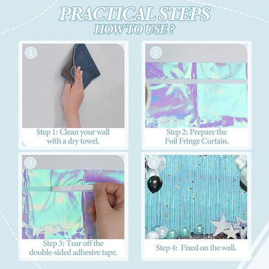 3 Pack Foil Fringe Backdrop - Transparent Blue Shiny Tinsel Curtains for Party Decoration/Photo Booth Props - 3.3x8.2FT Metallic Foil Backdrop for Birthday, Wedding, Graduation, Christmas