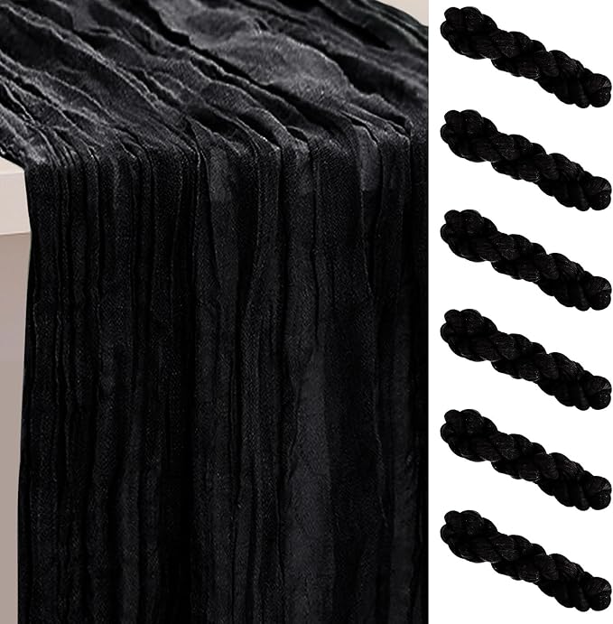 6 Pack Black Cheesecloth Table Runner 35x120 Inch 10Ft Rustic Gauze Cheese Cloth Thanksgiving Table Runner Sheer Cheesecloth Table Runners for Wedding Party Bridal Shower Decoration