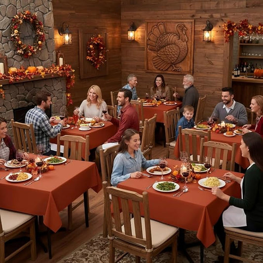 sancua Thanksgiving Square Tablecloths 85x85 Inch Rust, 2 Pack Fabric Fall Table Cloth for Square or Round Tables, Burnt Orange Washable Polyester Table Cover for Dinner, Holiday Party, Display Tables