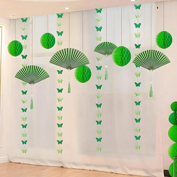 XIKSXITN Green Paper Honeycomb Balls - 12 Pack Hanging Tissue Pom Poms for Weddings, Birthdays, Spring Decor