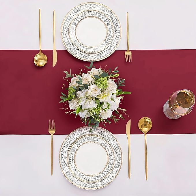 10 Pack Wine Red Satin Table Runner 12x108 Inches Long, Bright Silky Smooth Satin Table Runner Table Decor for Wedding Banquet Christmas Prom Event Birthday Party