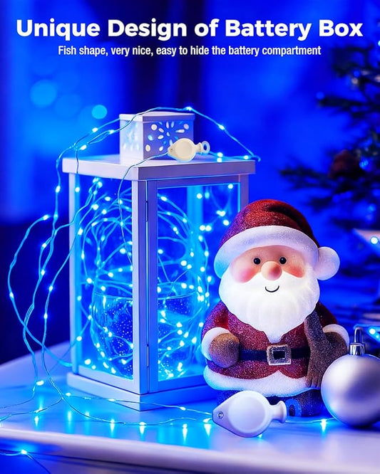 btfarm 12 Pack Fairy Lights Battery Operated, 7FT 20 LED Mini String Lights Waterproof Silver Wire for Mason Jars Centerpiece Table Crafts Bedroom Christmas Decoration, Blue