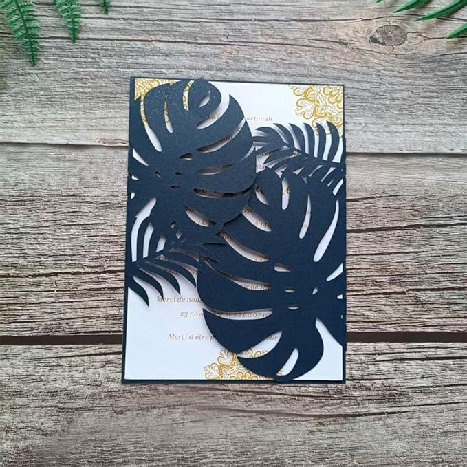 Navy Blue Laser Invitation Card, Palme Invitation Jacket for 5X7 card, Fit for Wedding Engagement Birthday Celebration Party 20 Sets (navy blue)