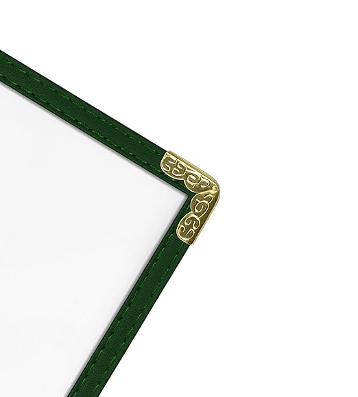 Goodsmart Restaurant Menu Covers – 25 Pack Green 6-View Trifold 8.5" x 14", Side-Loading Vinyl & Plastic Menu Holders, Clear Menu Sleeves, Leather-Style Café Covers with Gold Corners