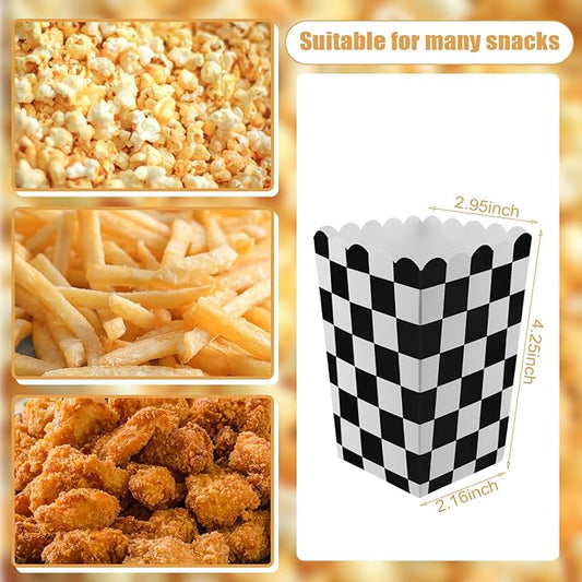 50 Pcs Checkered Popcorn Boxes Mini Paper Popcorn Bags for Race Car Party for Movie Nights Birthday Wedding (Black Checkered)