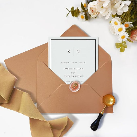 50 Pack 5x7 Envelopes Letter Size, Brown A7 Envelopes Self Seal for Wedding Invitation, Envelope 5.4x7.6 for Greeting Cards, Photos, Baby Shower, Graduation, Thank You Cards, Announcements