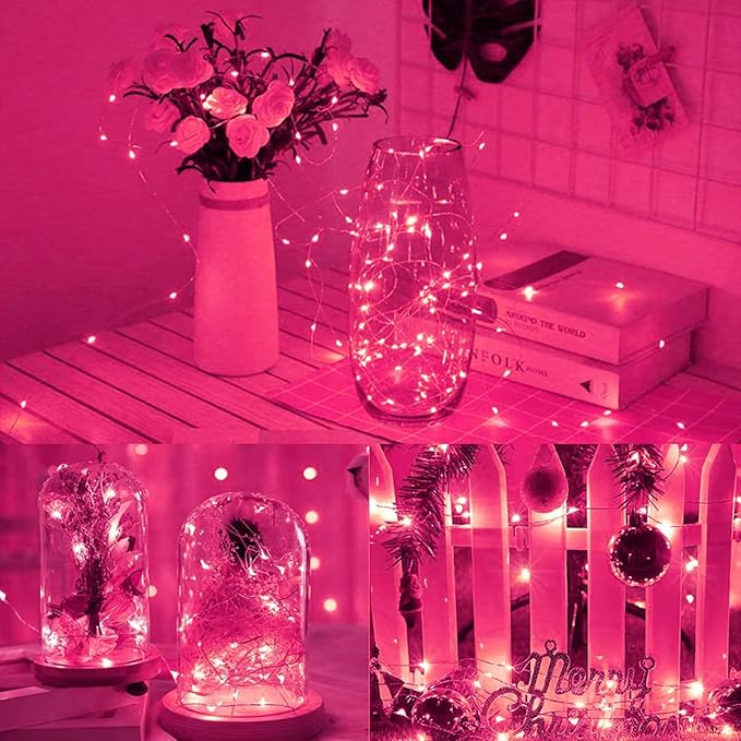 16 Pack 30 Led Fairy Lights Battery Operated String Lights 10 Feet Waterproof Twinkle Lights Mason Jar Lights Silver Wire Firefly Lights for Pink