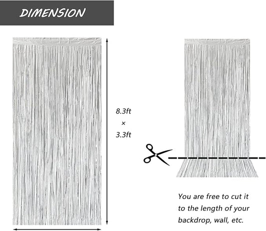 Silver Foil Fringe Curtain 3.3×8.3FT 6 Packs, Metallic Tinsel Curtains Party Streamers for Birthday Graduation Baby Shower Decoration (6pcs,3.3FT×8.3FT, Silver)