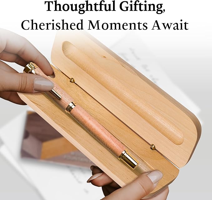 Ellington Pens Elegant Wood Fountain Pen Set – Includes Wooden Pen Box, Ink Converter, 6 Ink Cartridges, and Gift Box – Writing, Calligraphy