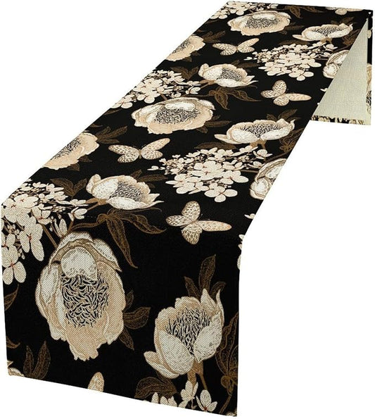 Watercolor Peony Table Runner, Modern Kitchen Dining Room Bohemian Floral Tabletop Decoration for Kitchen Cafe 13x70 Inch