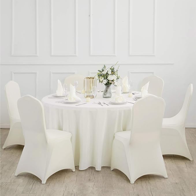 Ascoza 2pack 108 Inch Ivory Round Tablecloth in Polyester Fabric for Wedding/Banquet/Restaurant/Parties