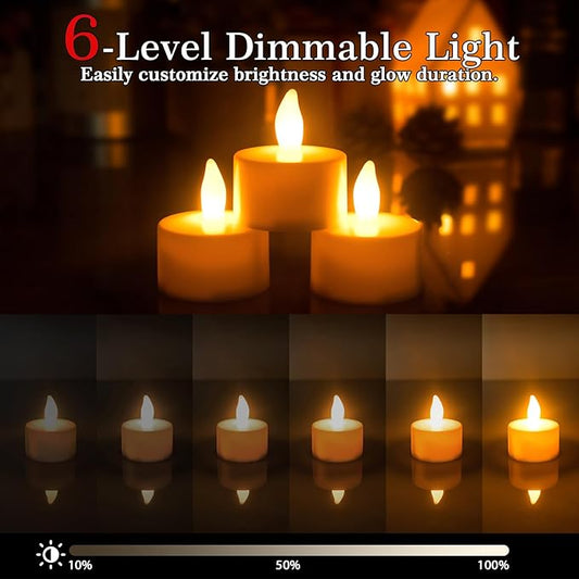 HL Flameless Candles with Remote & Charging Base,6pcs 50+Hours Rechargeable Battery Operated Tea Lights Timer Candles, LED Votive TeaLights Yellow Light for Halloween Christmas Table Centerpiece