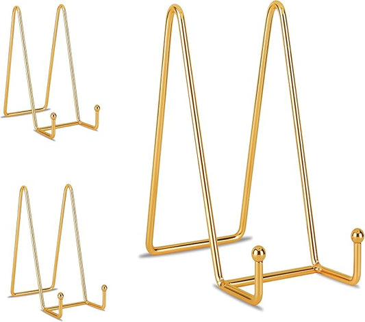 Decolore 8 inch 3 Pack Gold Plate Stands Table Top Easels Plate Holder Display Stands for Picture, Decorative Plate, Book, Photo Easel, Artistic Work