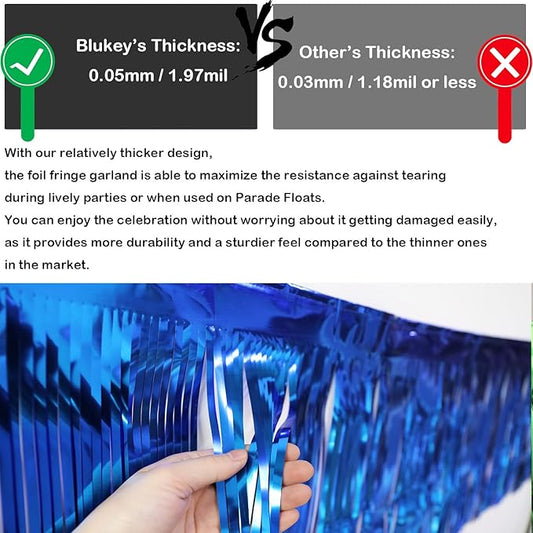Thick 10 Feet by 15 Inch Royal Blue Foil Fringe Garland - Pack of 3 | Shiny Metallic Tinsel Banner for Parade Floats, Bridal Shower, Wedding, Birthday, Christmas | Wall Hanging Drapes (3)