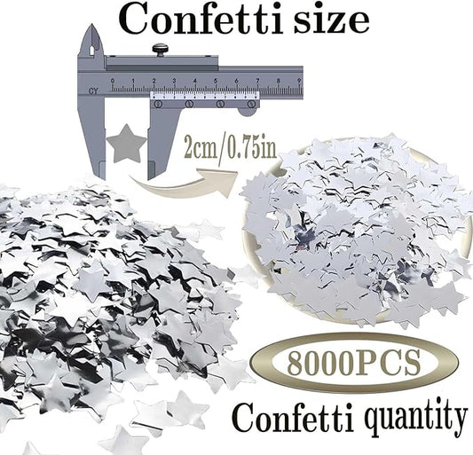 Silver Star Foil Confetti Beautiful Metallic Table Confetti Glitter for Fill Balloons, Wedding,Birthday,Party,Festival Decoration(8000PCS)