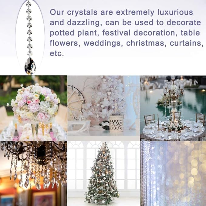 Fushing Teardrop Crystal Strands, 1ft Hanging Crystal Beads Chain Garland, Chandelier Pendants Parts Glass Beads