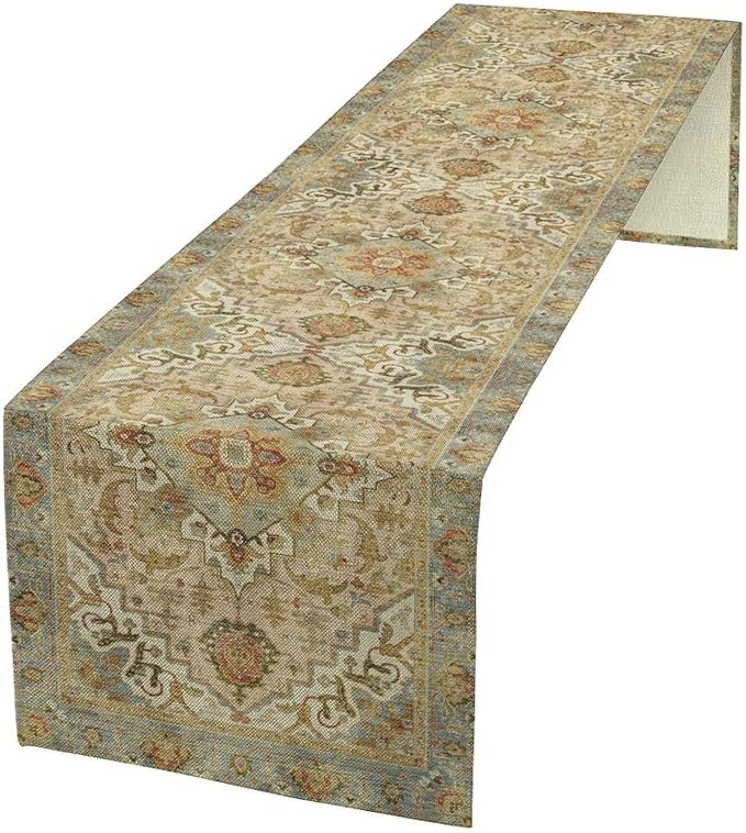 Vintage Boho Floral Table Runner, Rustic Old Farmhouse Yellow Retro Flower Pattern for Home Kitchen Table Decor Dining Coffee Room Party Decor 13x120in